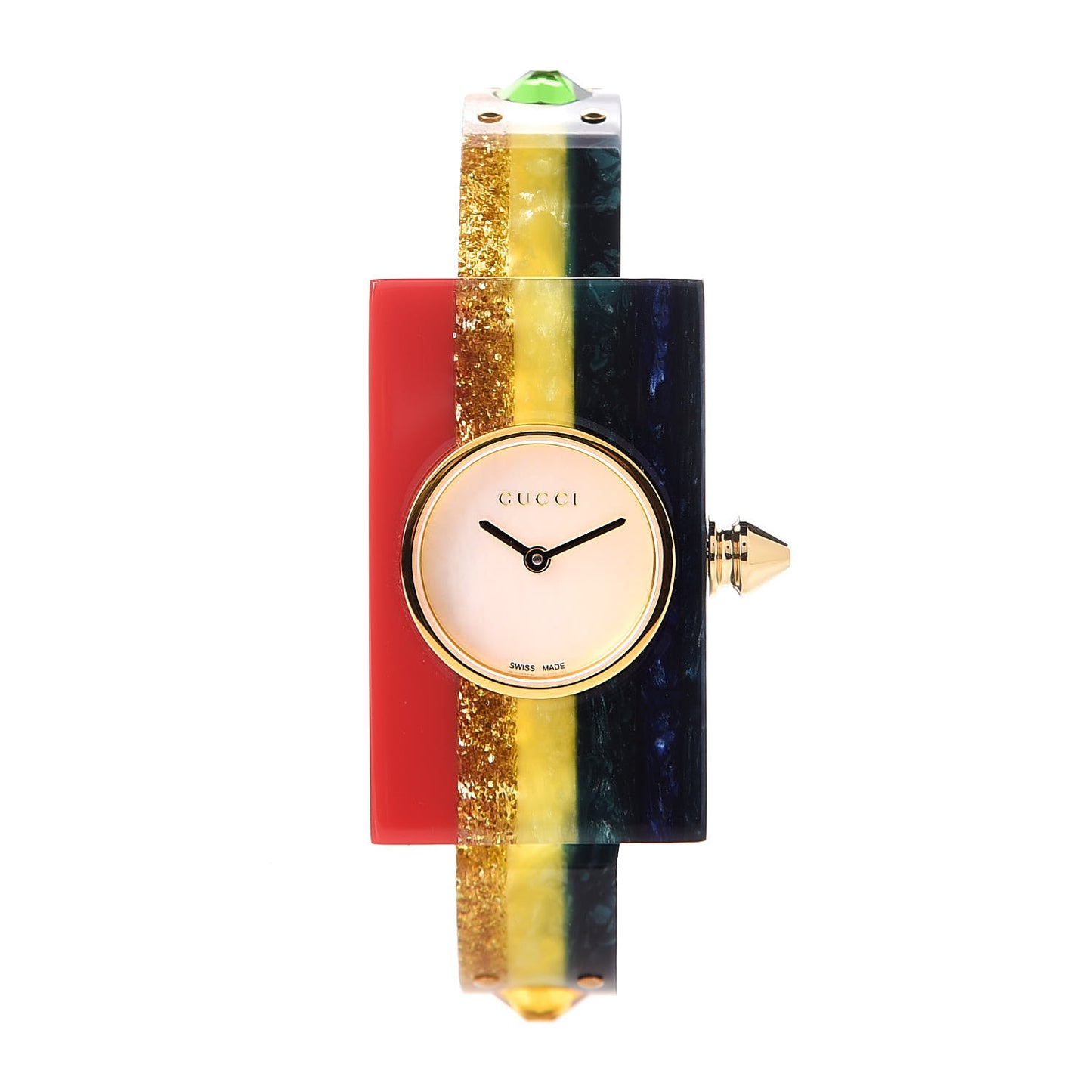 Stainless Steel Plexiglass Mother of Pearl 24mm Rainbow Quartz Watch