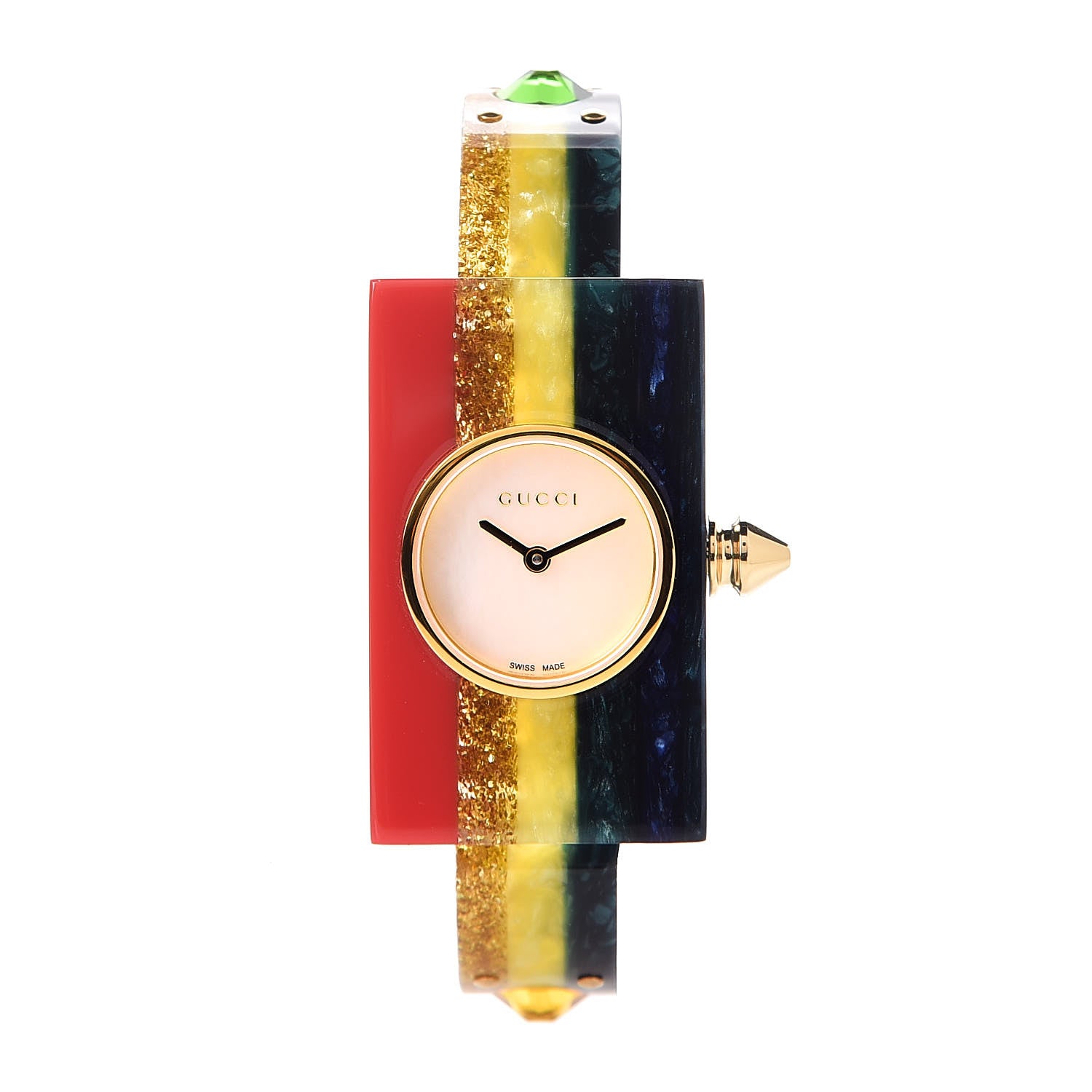 Gucci Stainless Steel Plexiglass Mother of Pearl 24mm Rainbow Quartz Watch 1 of 6