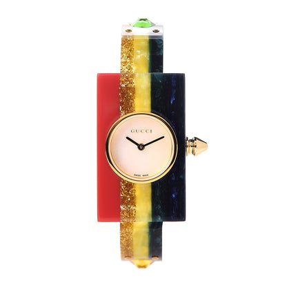Gucci Stainless Steel Plexiglass Mother of Pearl 24mm Rainbow Quartz Watch 1 of 6