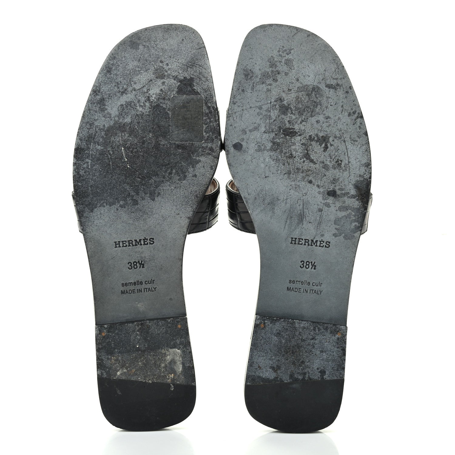 Hermes Shiny Alligator Oran Sandals 38.5 Black 5 of 8