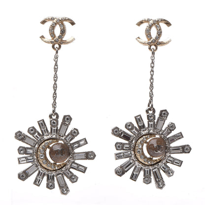 Chanel Baguette Crystal Moon CC Dangle Earrings Gold Silver 1 of 4