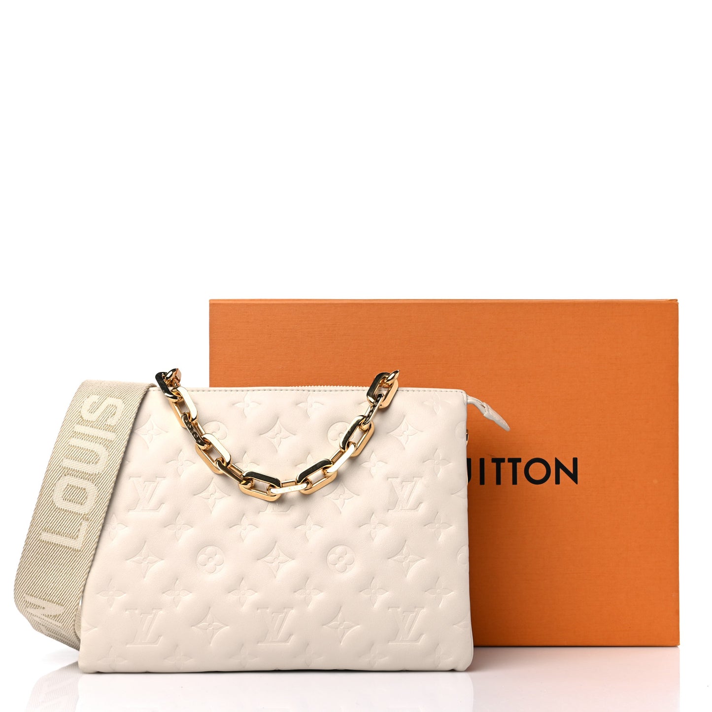 Lambskin Embossed Monogram Coussin PM Cream