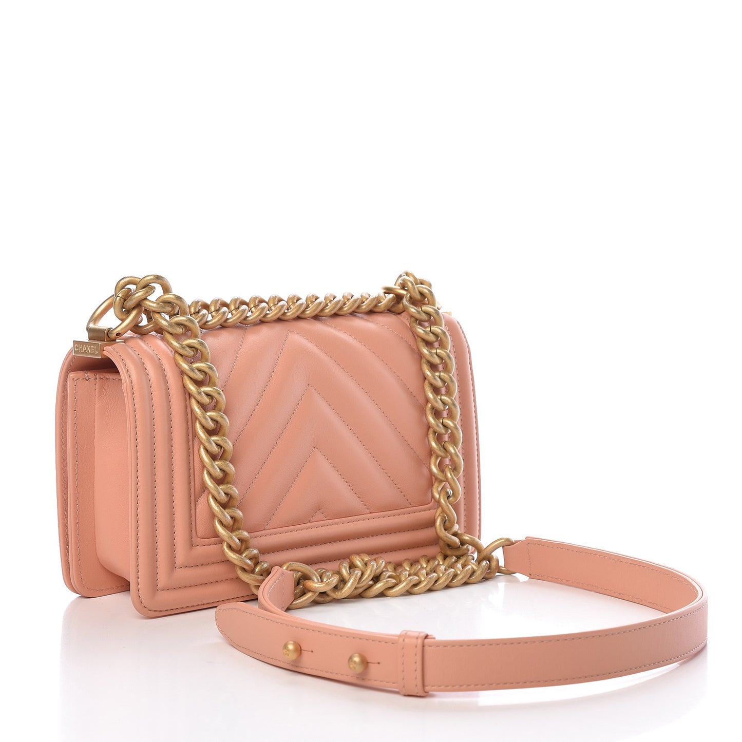 Calfskin Chevron Quilted Small Boy Flap Light Pink