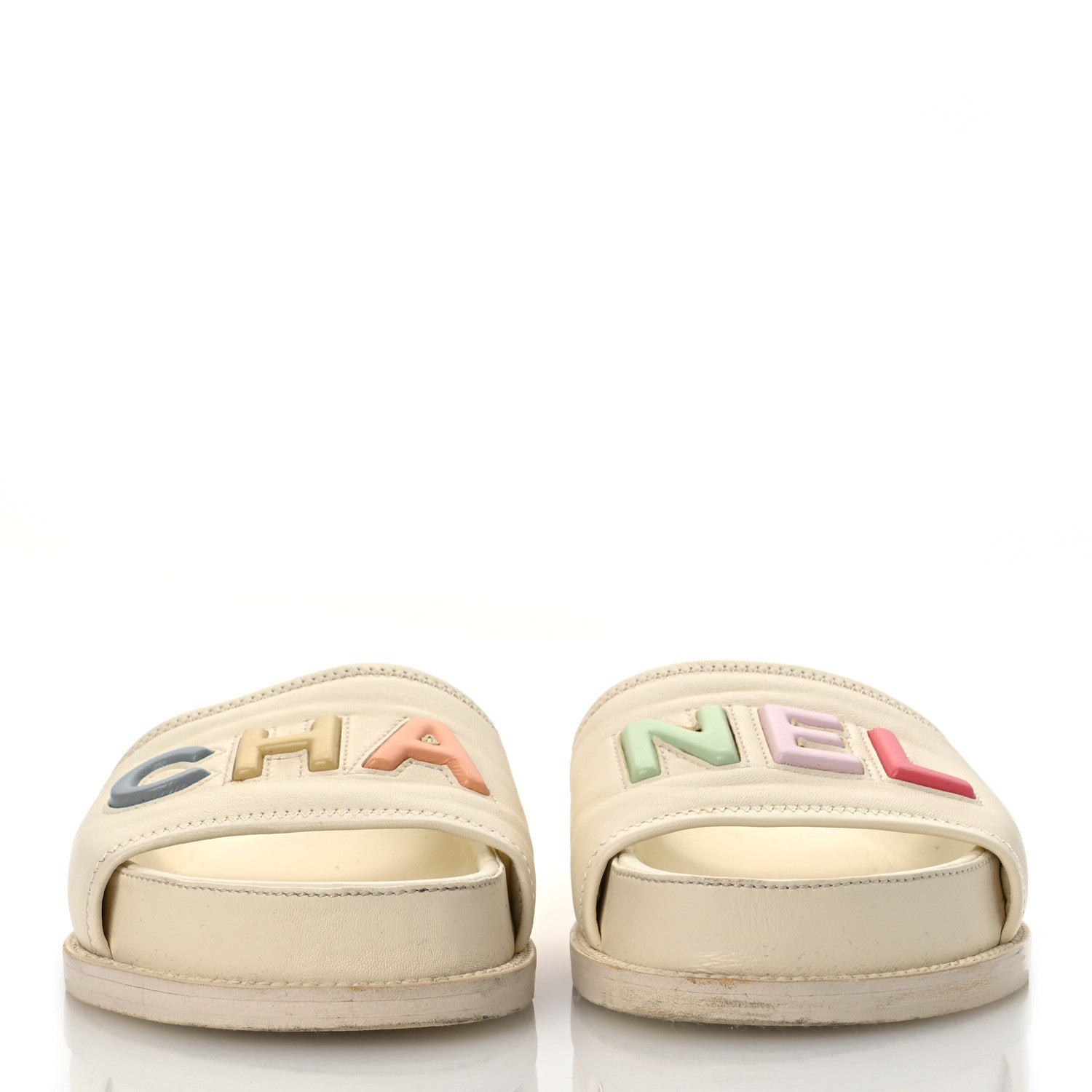 Chanel Lambskin Cha-Nel Mule Sandals 38 Ivory Multicolor 3 of 16