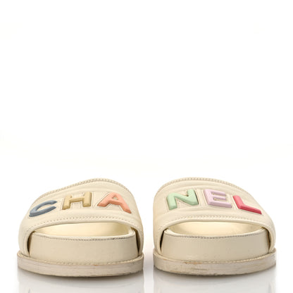 Chanel Lambskin Cha-Nel Mule Sandals 38 Ivory Multicolor 3 of 16