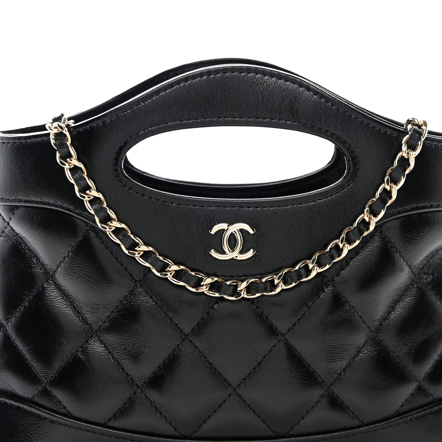 Chanel Shiny Crumpled Calfskin Quilted Nano 31 Shopping Bag Black 8 of 11