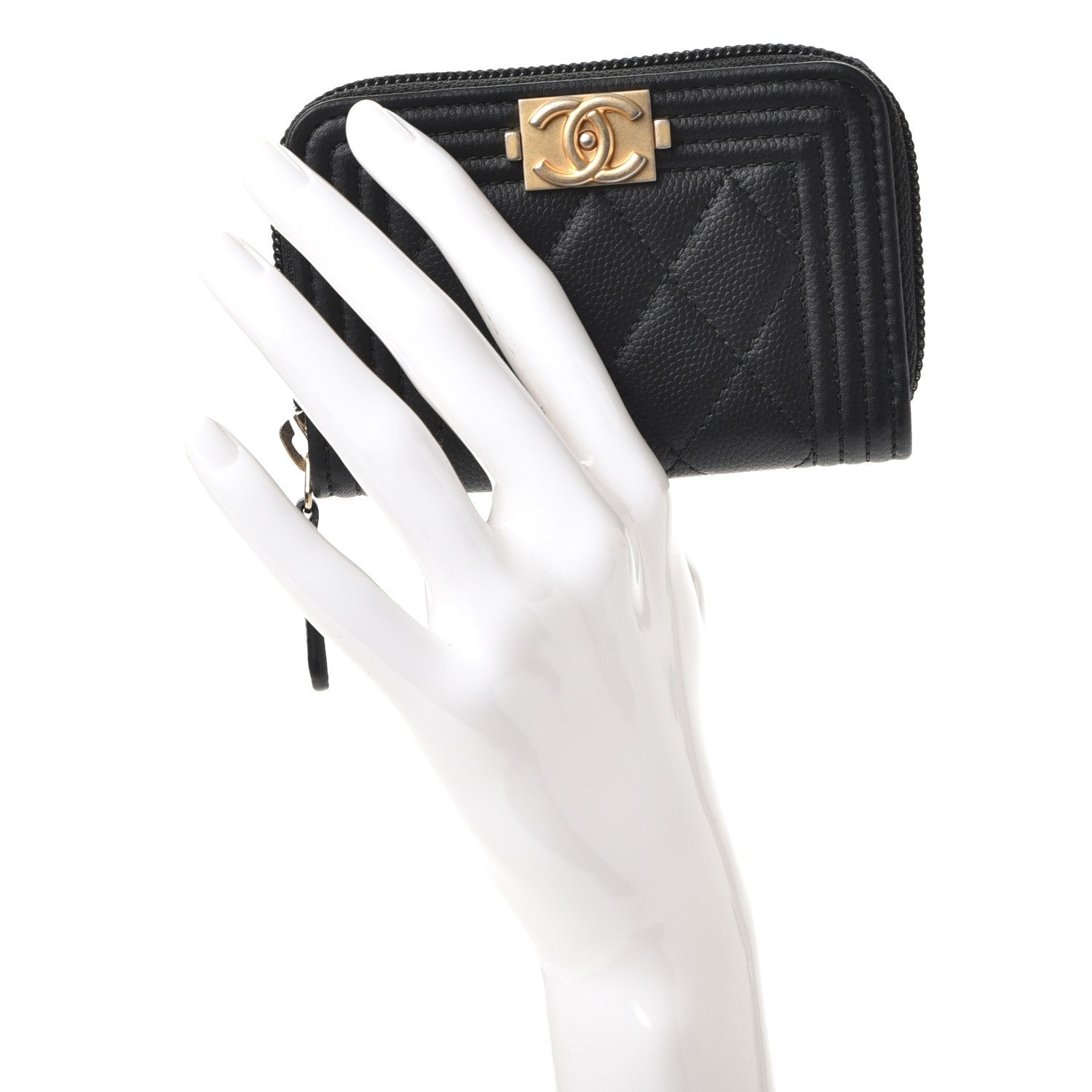 Chanel Caviar Quilted Boy Zip Around Coin Purse Wallet Black 2 of 8