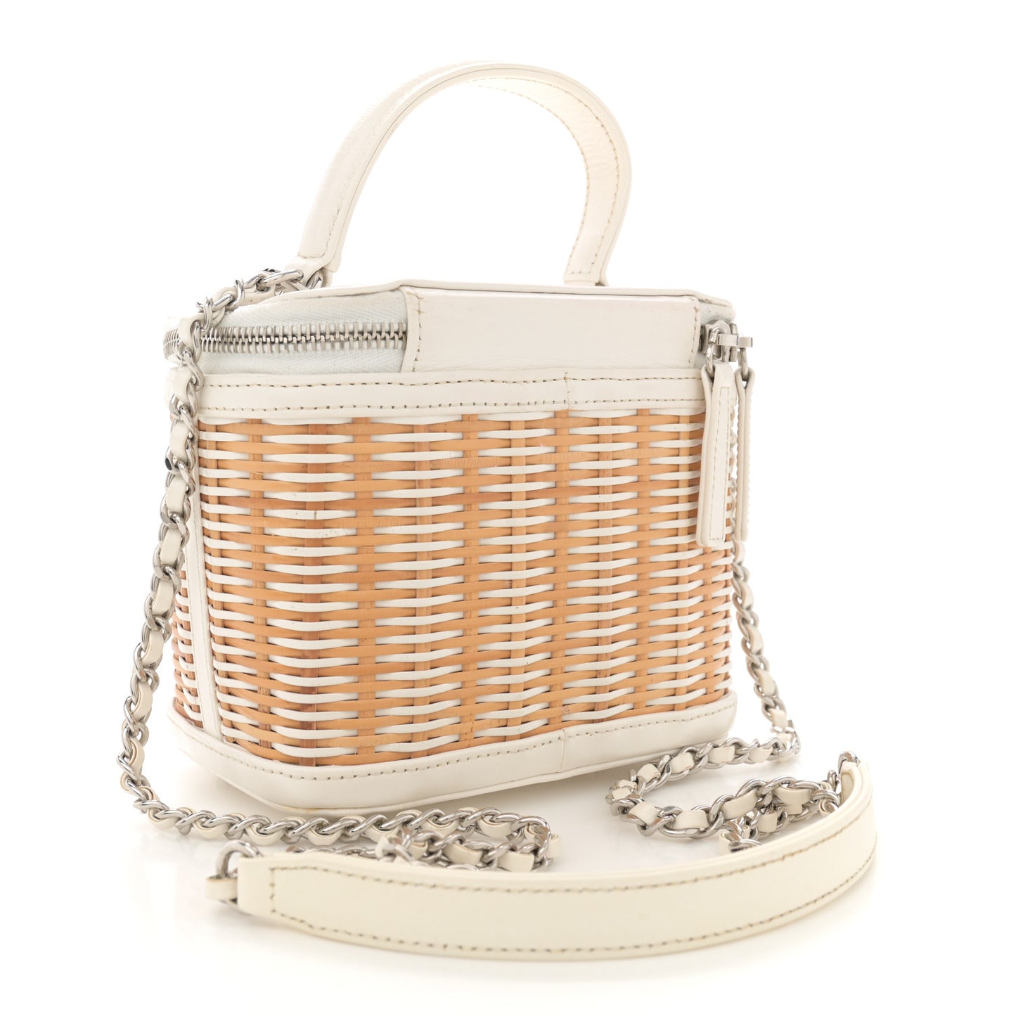 Calfskin Raffia Small Vanity Case Bag White Beige White Beige