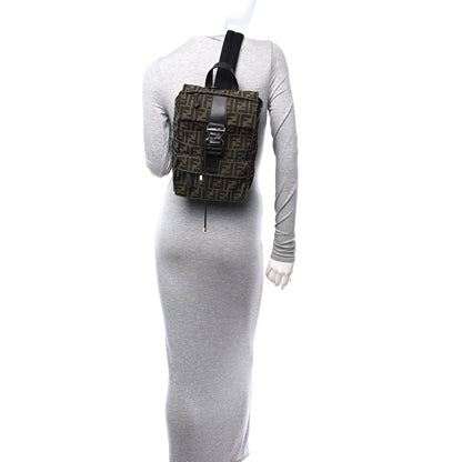 Fendi Recycled Fabric Jacquard Vitello Astro FF 1974 Small Fendiness Backpack Tobacco Moro Black 2 of 10