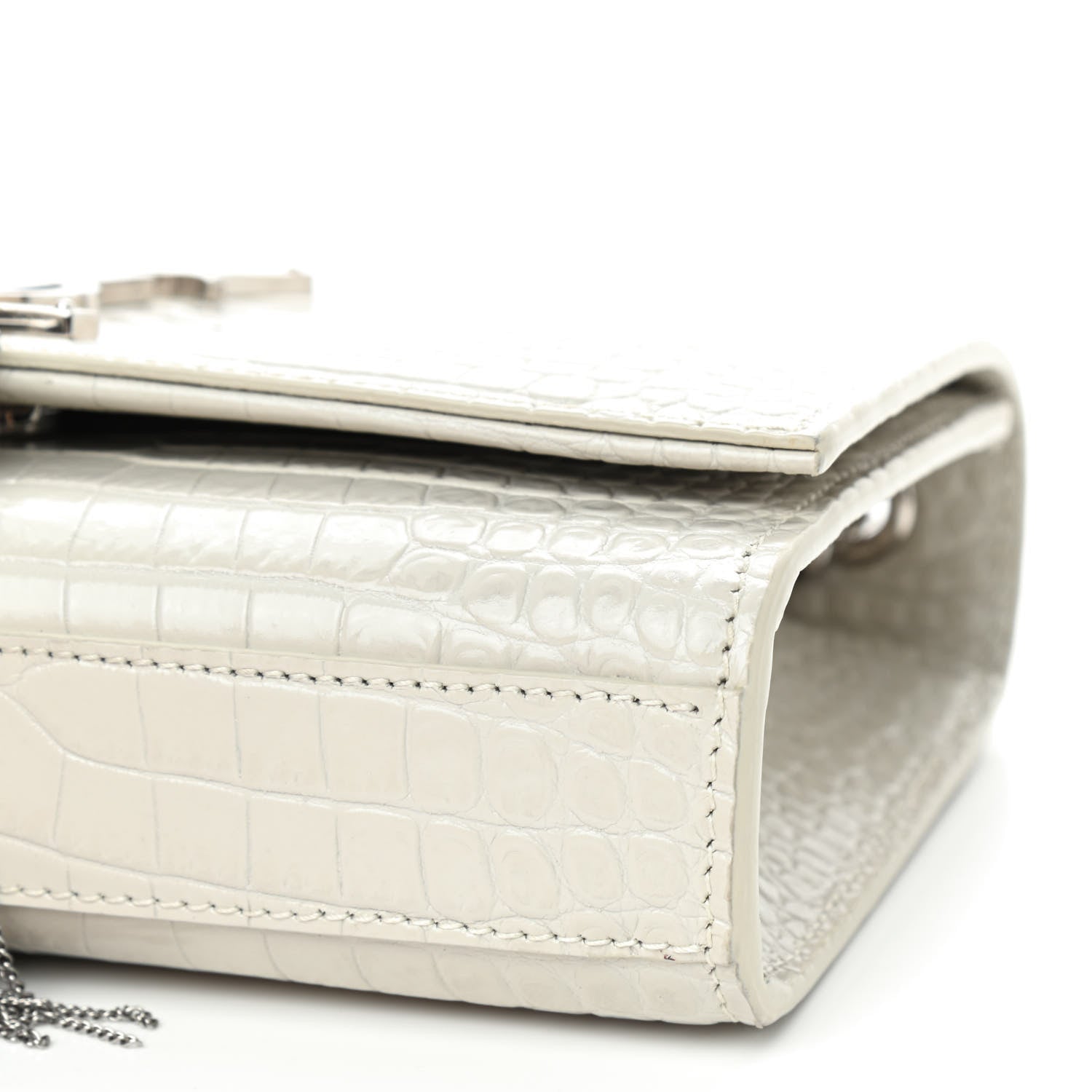 Saint Laurent Calfskin Crocodile Embossed Small Classic Monogram Kate Tassel Satchel Crema Soft 7 of 9