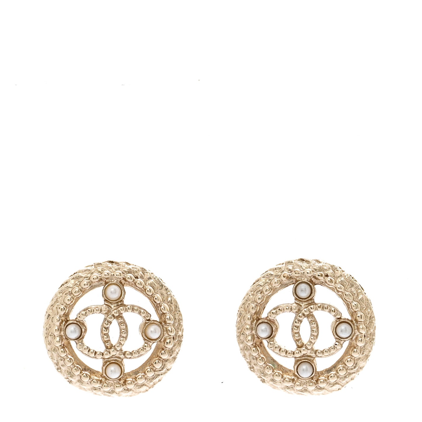 Pearl CC Round Rope Earrings Gold