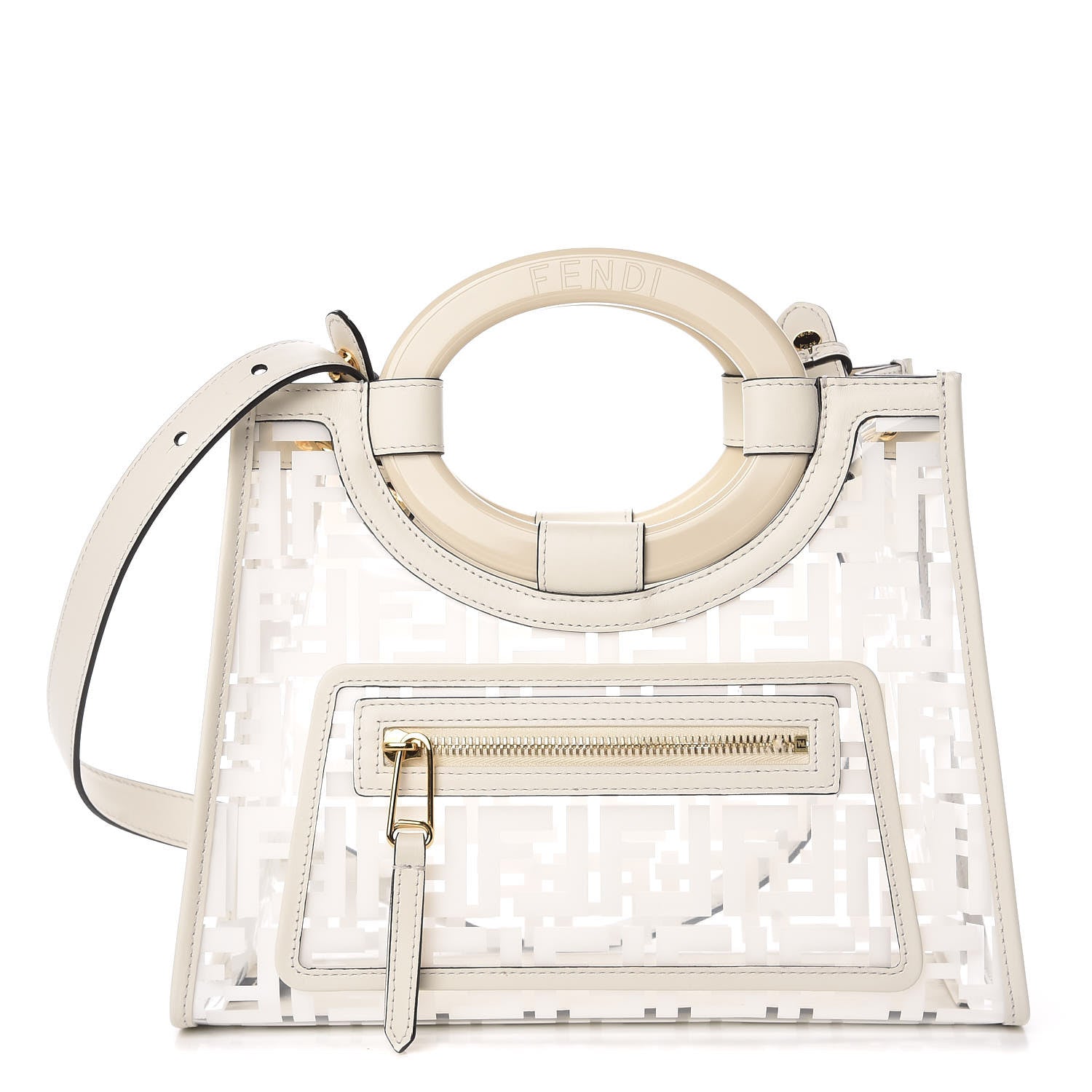 Fendi TPU FF Vitello Century Plexiglass Small Runaway Shopper Tote White 1 of 10