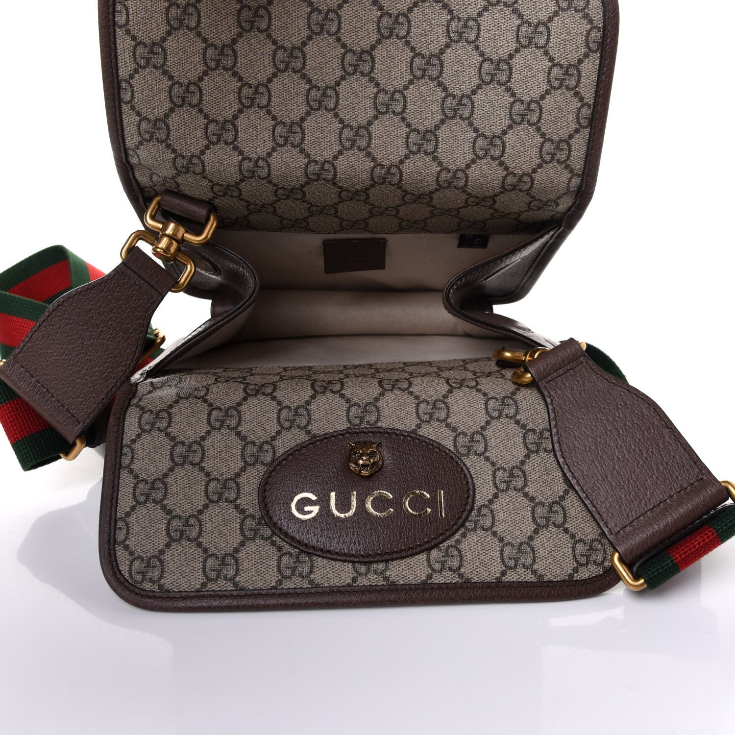 Gucci GG Supreme Monogram Web Small Neo Vintage Double Flap Messenger Bag Beige New Acero 5 of 12