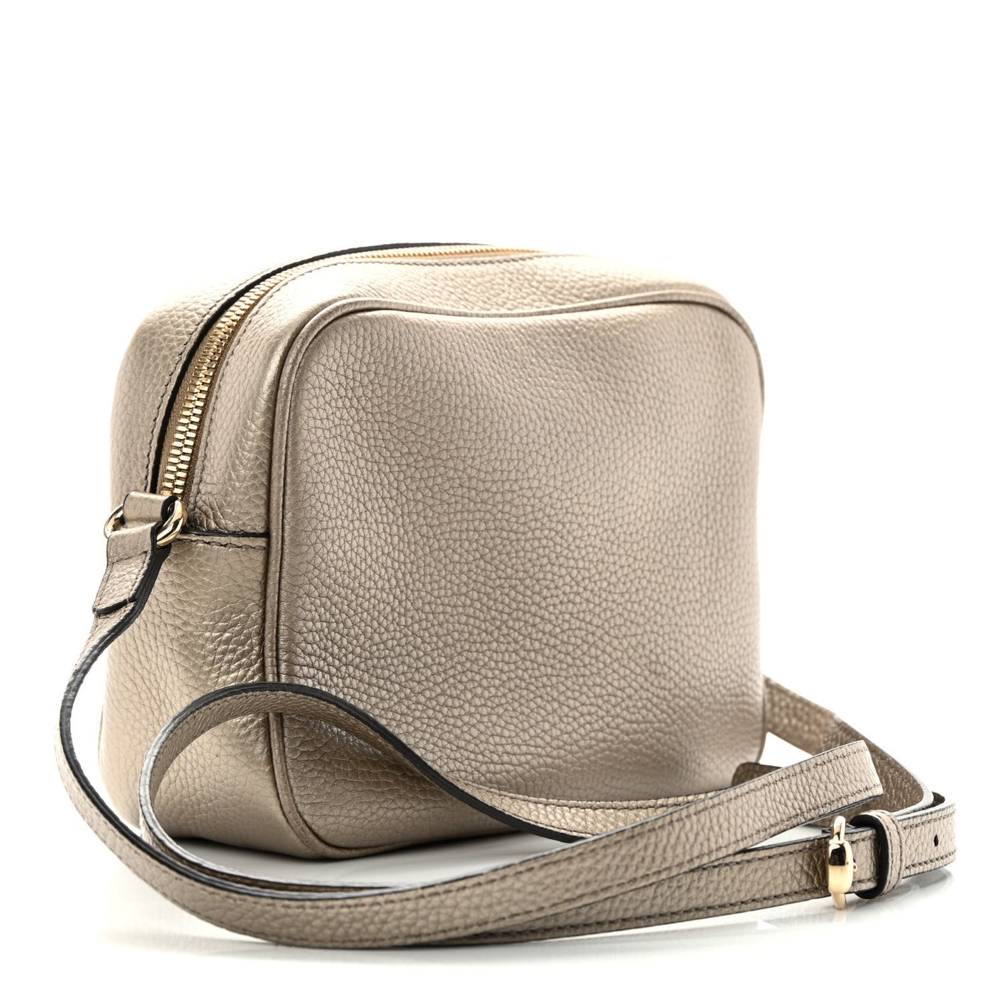 Metallic Pebbled Calfskin Small Soho Disco Bag Golden Beige