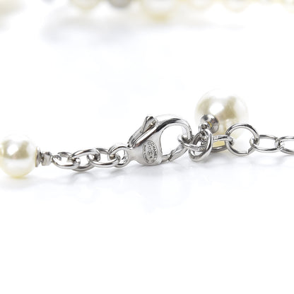 Chanel Crystal Pearl CC Braided Necklace Silver Pearly White 4 of 6