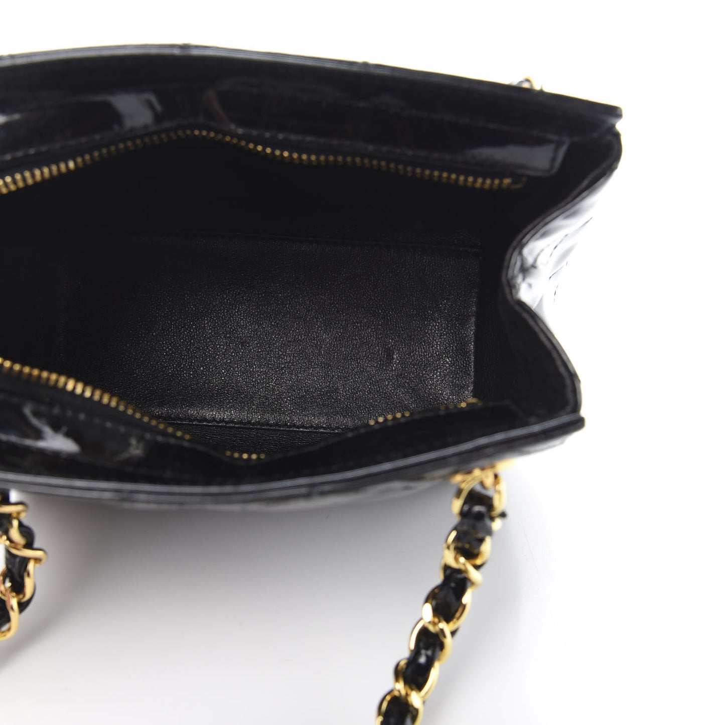 Patent Quilted Mini Shoulder Bag Black
