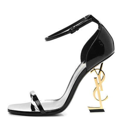 Saint Laurent Patent Calfskin Opyum 110 Sandals 40 Black Gold 1 of 9