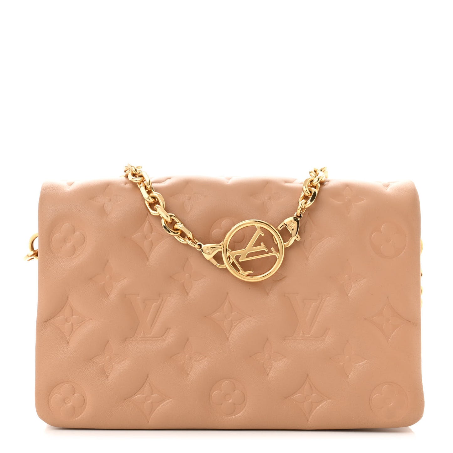Lambskin Embossed Monogram Pochette Coussin Camel