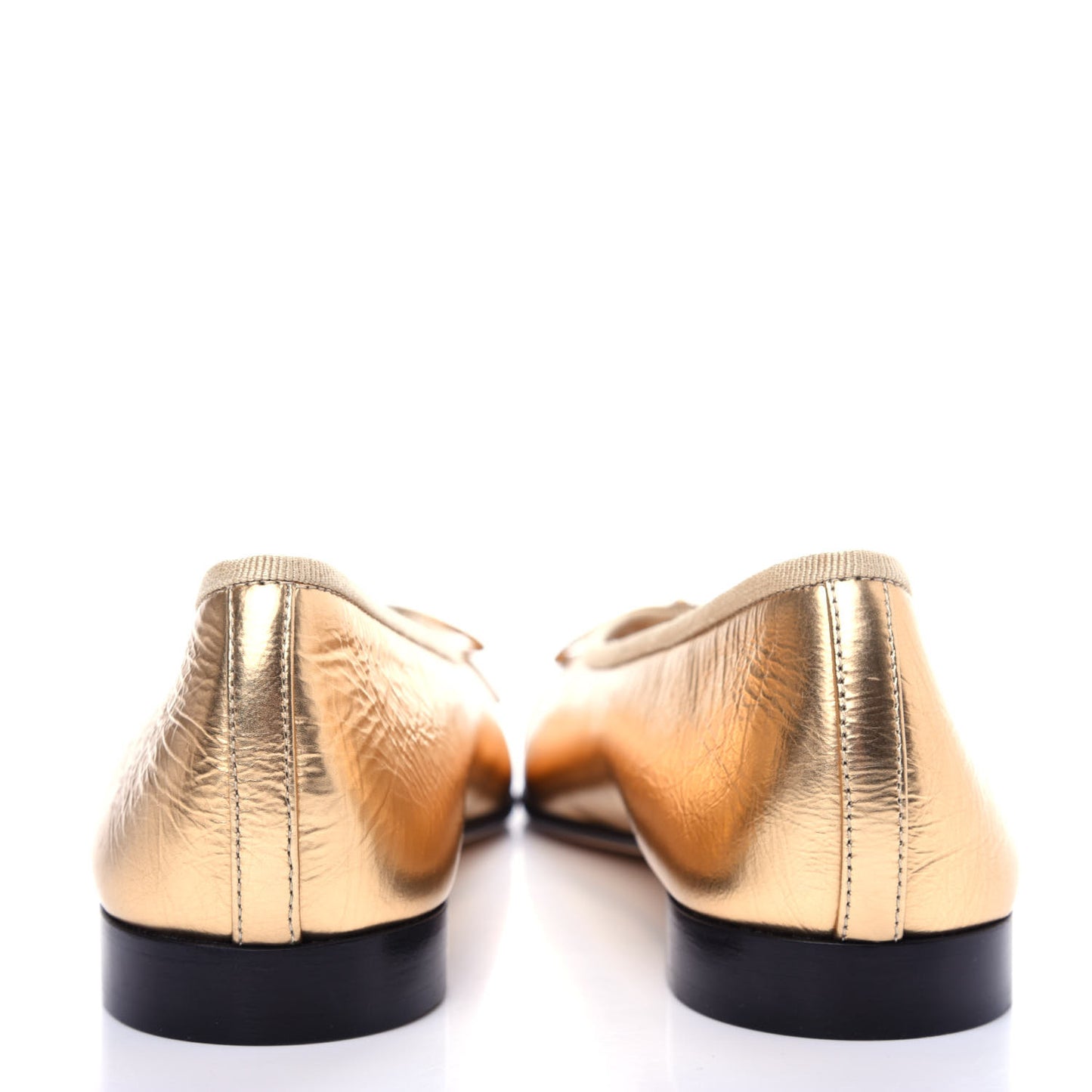 Metallic Calfskin Grosgrain Cap Toe CC Ballerina Flats 37.5 Gold