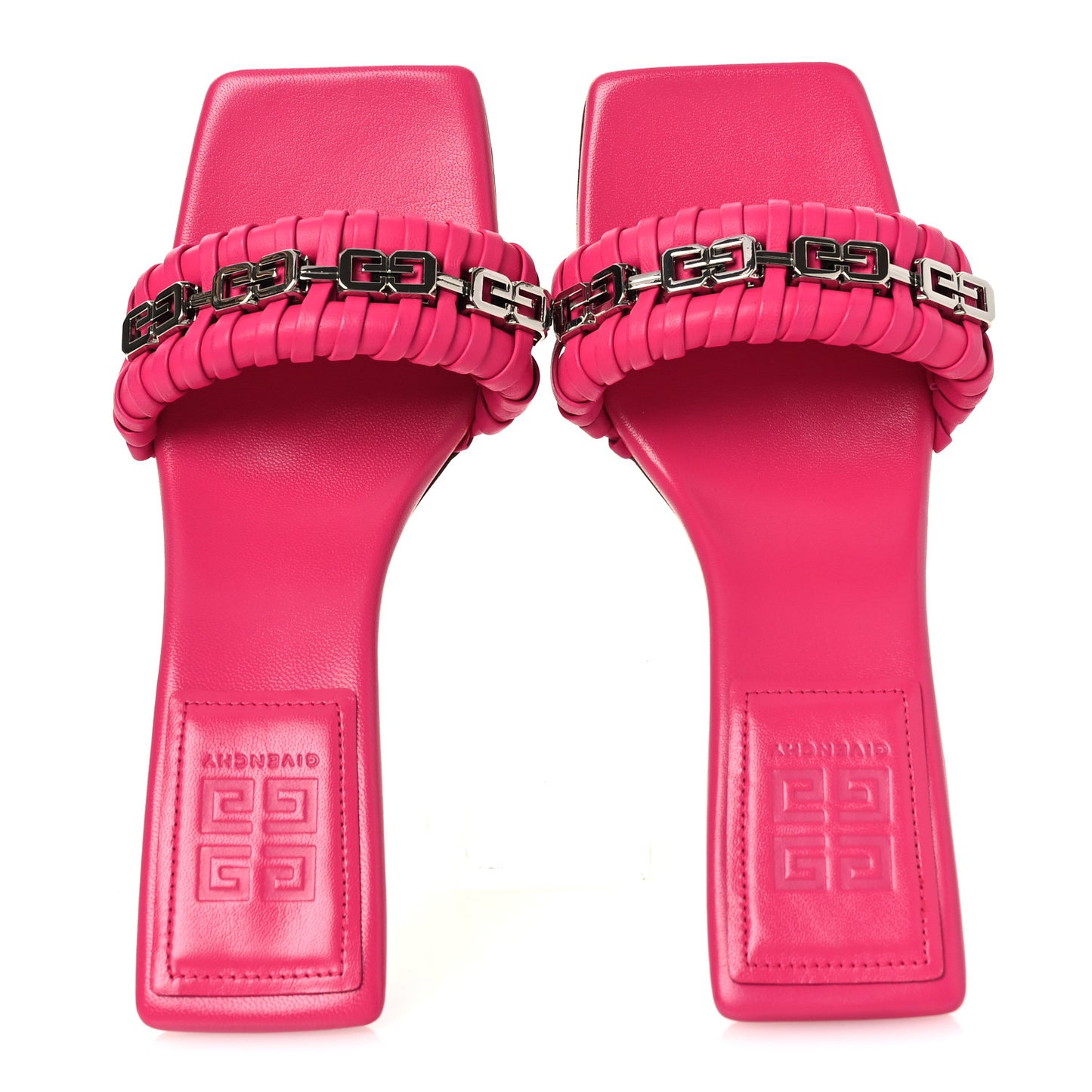 Lambskin G Woven 50mm Kitten Heel Mule Sandals 37.5 Neon Pink