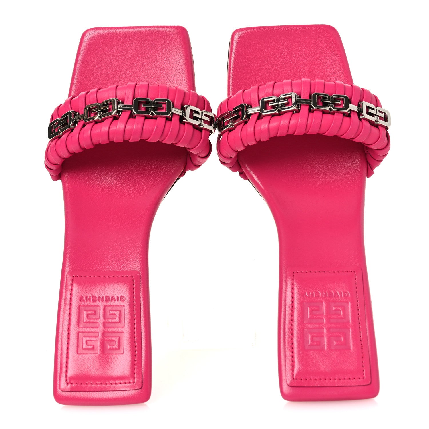 Givenchy Lambskin G Woven 50mm Kitten Heel Mule Sandals 37.5 Neon Pink 2 of 10
