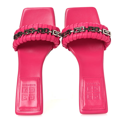 Givenchy Lambskin G Woven 50mm Kitten Heel Mule Sandals 37.5 Neon Pink 2 of 10