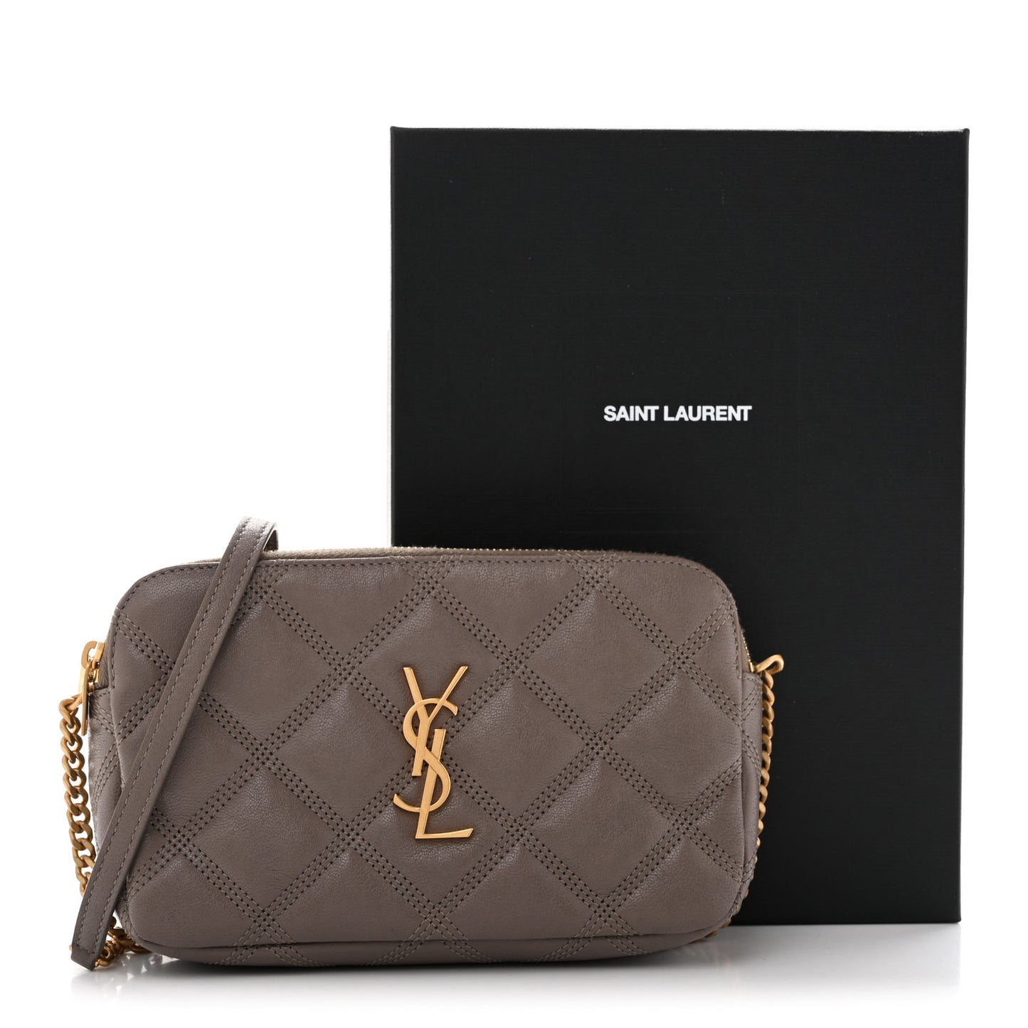 Grained Lambskin Quilted Mini Becky Double Zip Bag Taupe