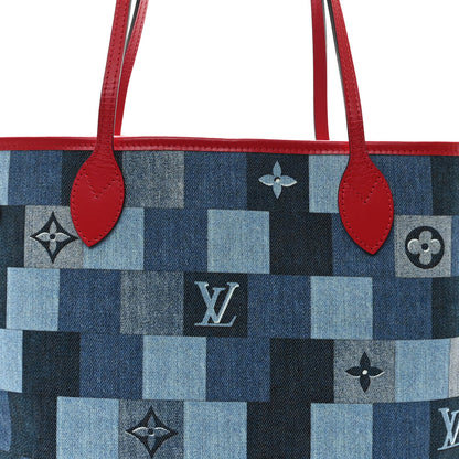 Louis Vuitton Denim Damier Monogram Patchwork Neverfull Blue Rouge 9 of 13