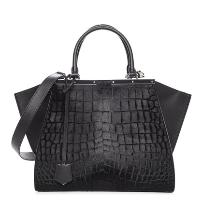 Fendi Vitello Pelo Flamingo Crocodile Embossed Petite 3Jours Tote Black 1 of 8