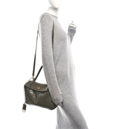 Balenciaga Shiny Calfskin Crocodile Embossed Small Rodeo Top Handle Handbag Army Green 2 of 9