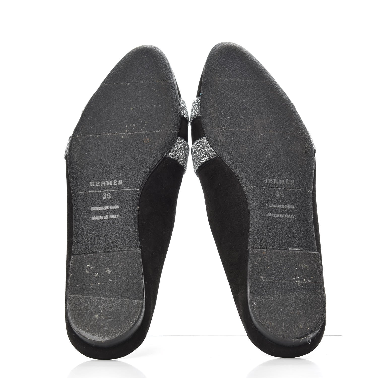 Hermes Suede Goatskin Crystal Roxane Mules 39 Gris Argente Black 5 of 11