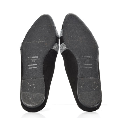 Hermes Suede Goatskin Crystal Roxane Mules 39 Gris Argente Black 5 of 11