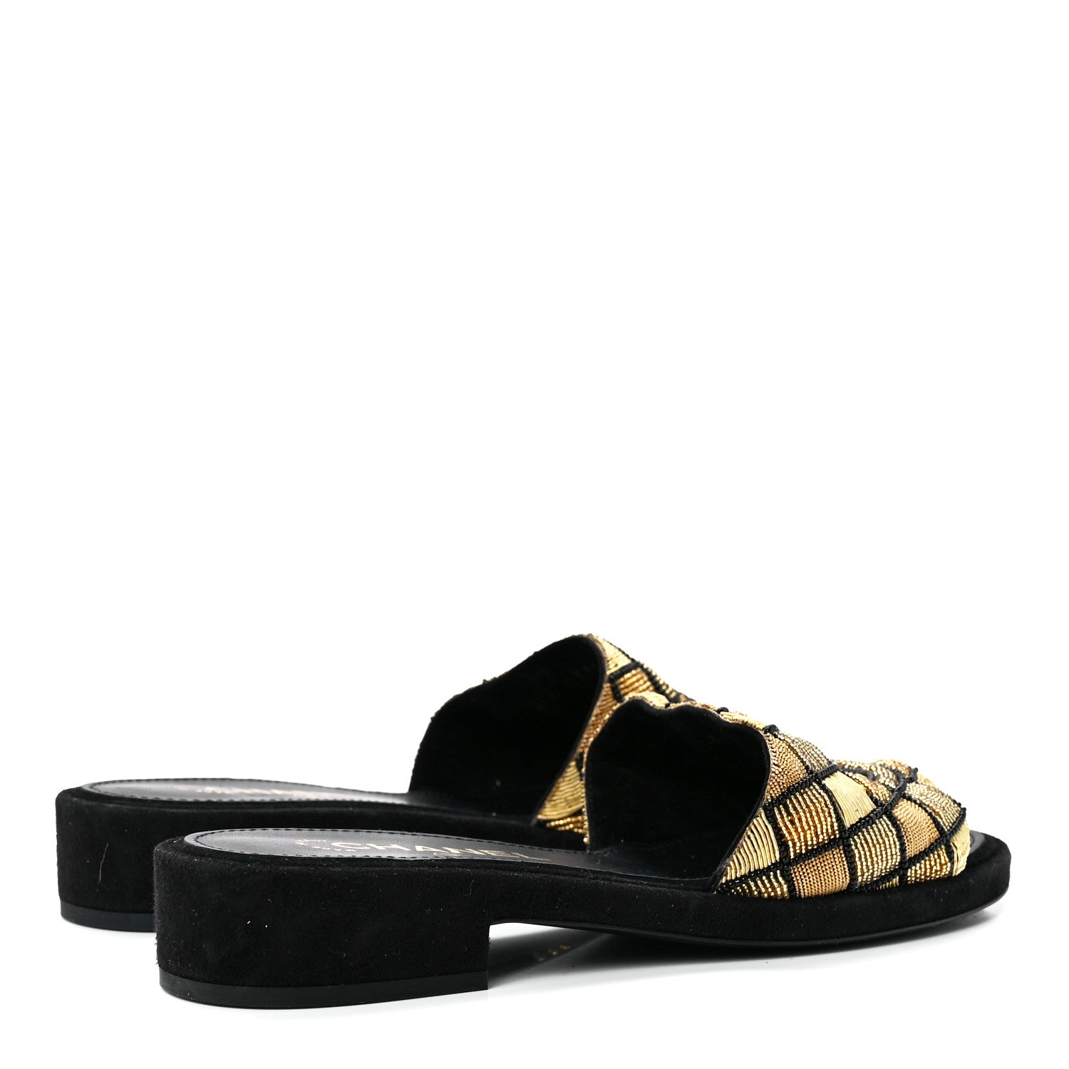 Chanel Pearl Embroidery CC Mules 37 Gold Black 4 of 8
