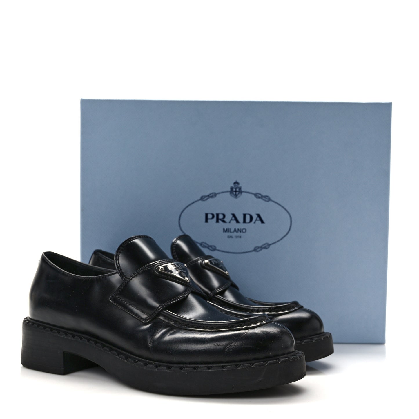 Spazzolato Metal Triangle Logo 50mm Loafers 35.5 Black