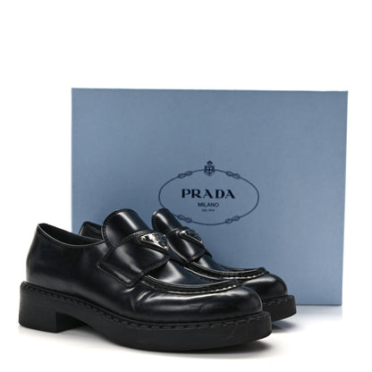 Prada Spazzolato Metal Triangle Logo 50mm Loafers 35.5 Black 10 of 10