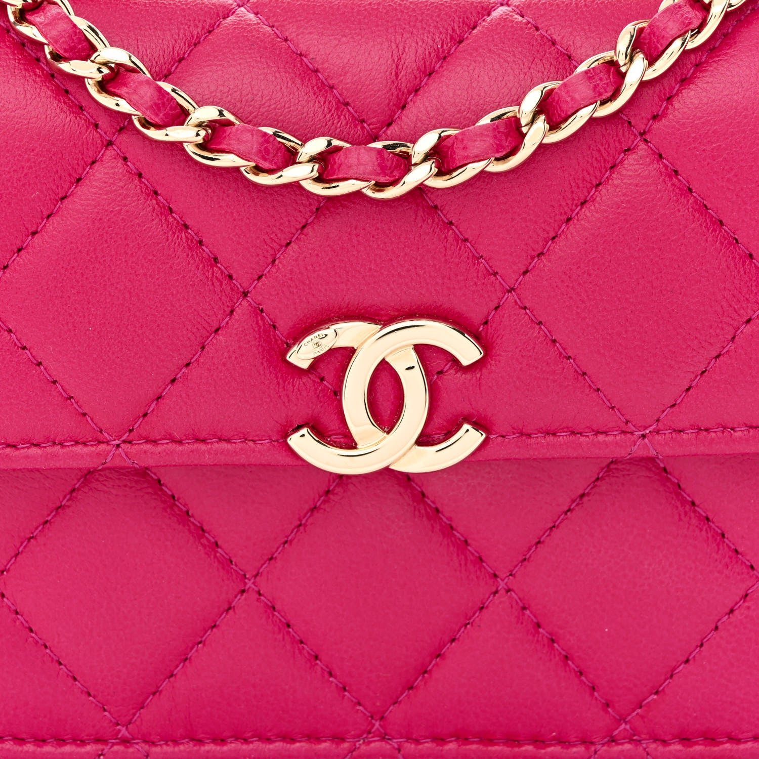 Chanel Lambskin Quilted Top Handle Flap Clutch With Chain Fuchsia 8 of 11