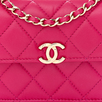 Chanel Lambskin Quilted Top Handle Flap Clutch With Chain Fuchsia 8 of 11
