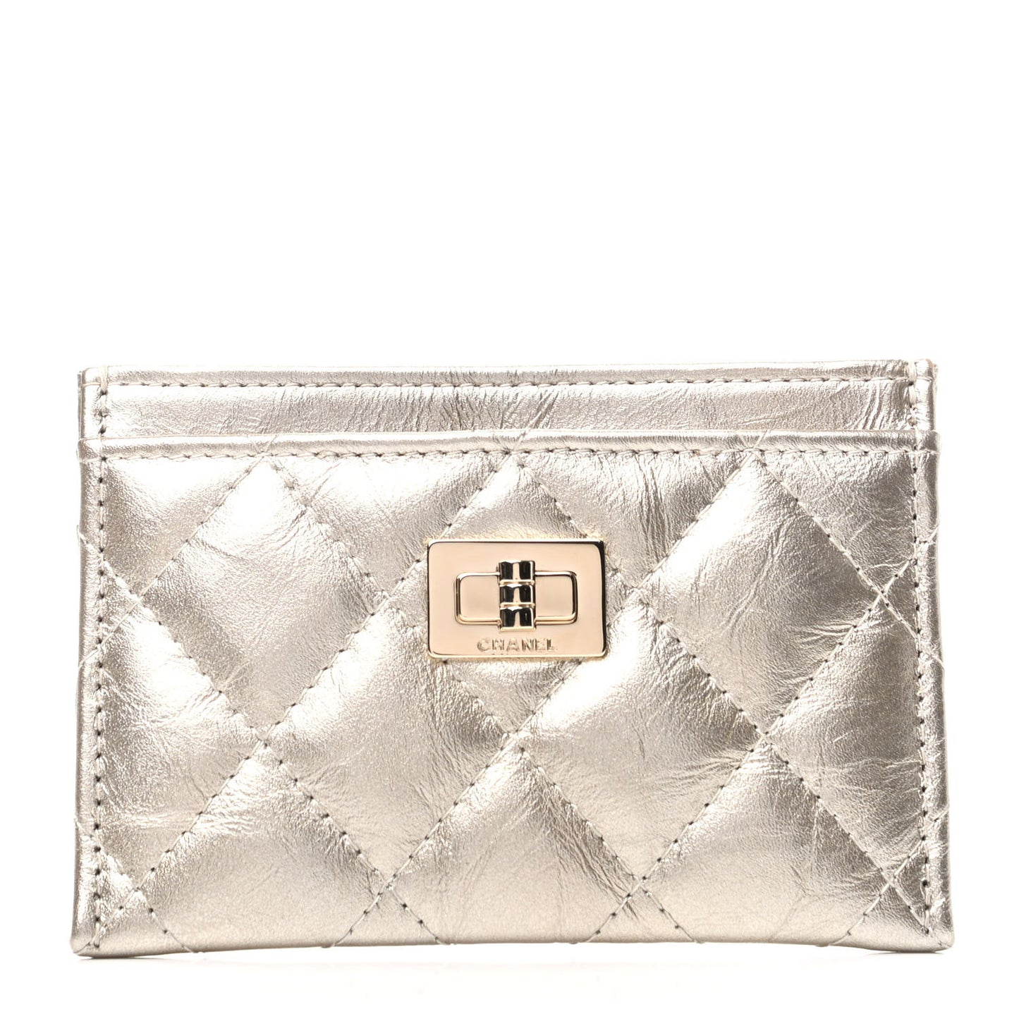 Metallic Aged Calfskin Quilted Reissue Card Holder Light Gold