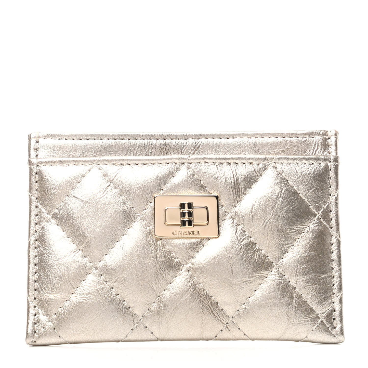 Chanel Metallic Aged Calfskin Quilted Reissue Card Holder Light Gold 1 of 8