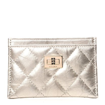 Chanel Metallic Aged Calfskin Quilted Reissue Card Holder Light Gold 1 of 8