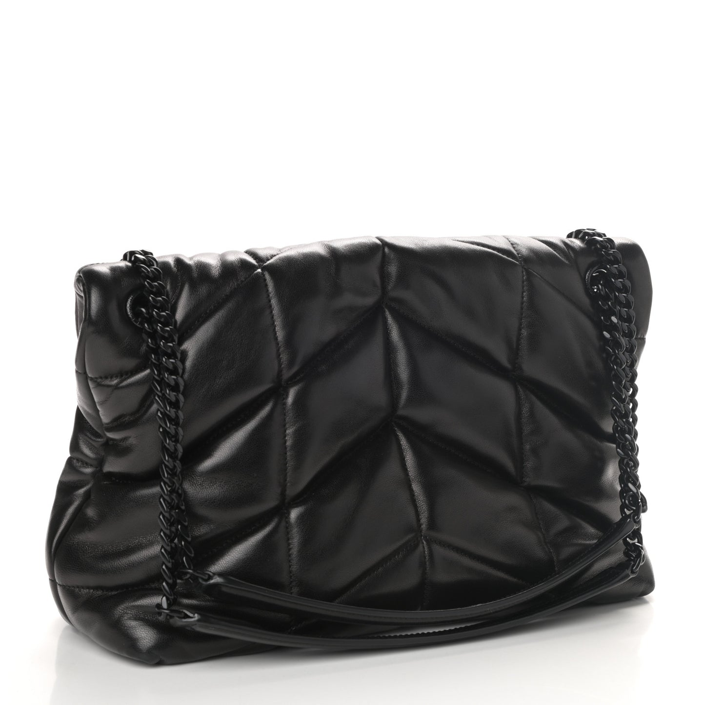 Lambskin Quilted Medium Loulou Puffer Monogram Chain Satchel Black