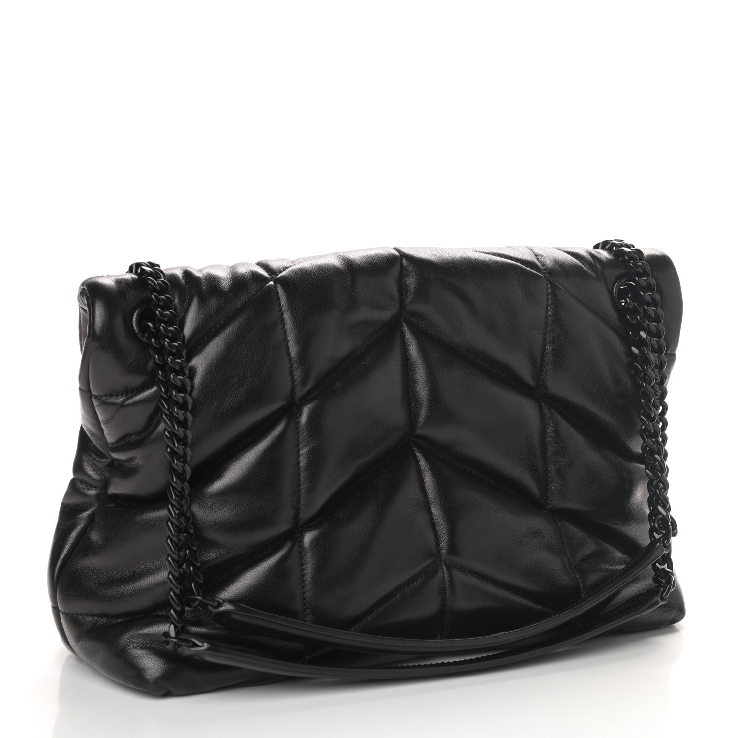 Saint Laurent Lambskin Quilted Medium Loulou Puffer Monogram Chain Satchel Black 3 of 10