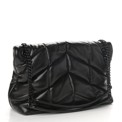 Saint Laurent Lambskin Quilted Medium Loulou Puffer Monogram Chain Satchel Black 3 of 10