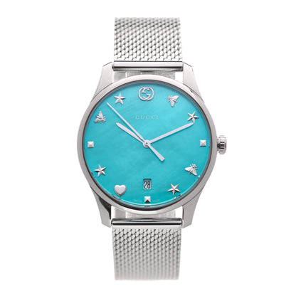Gucci Stainless Steel Turquoise Mother of Pearl 29mm G-Timeless Charm Quartz Watch 1 of 5