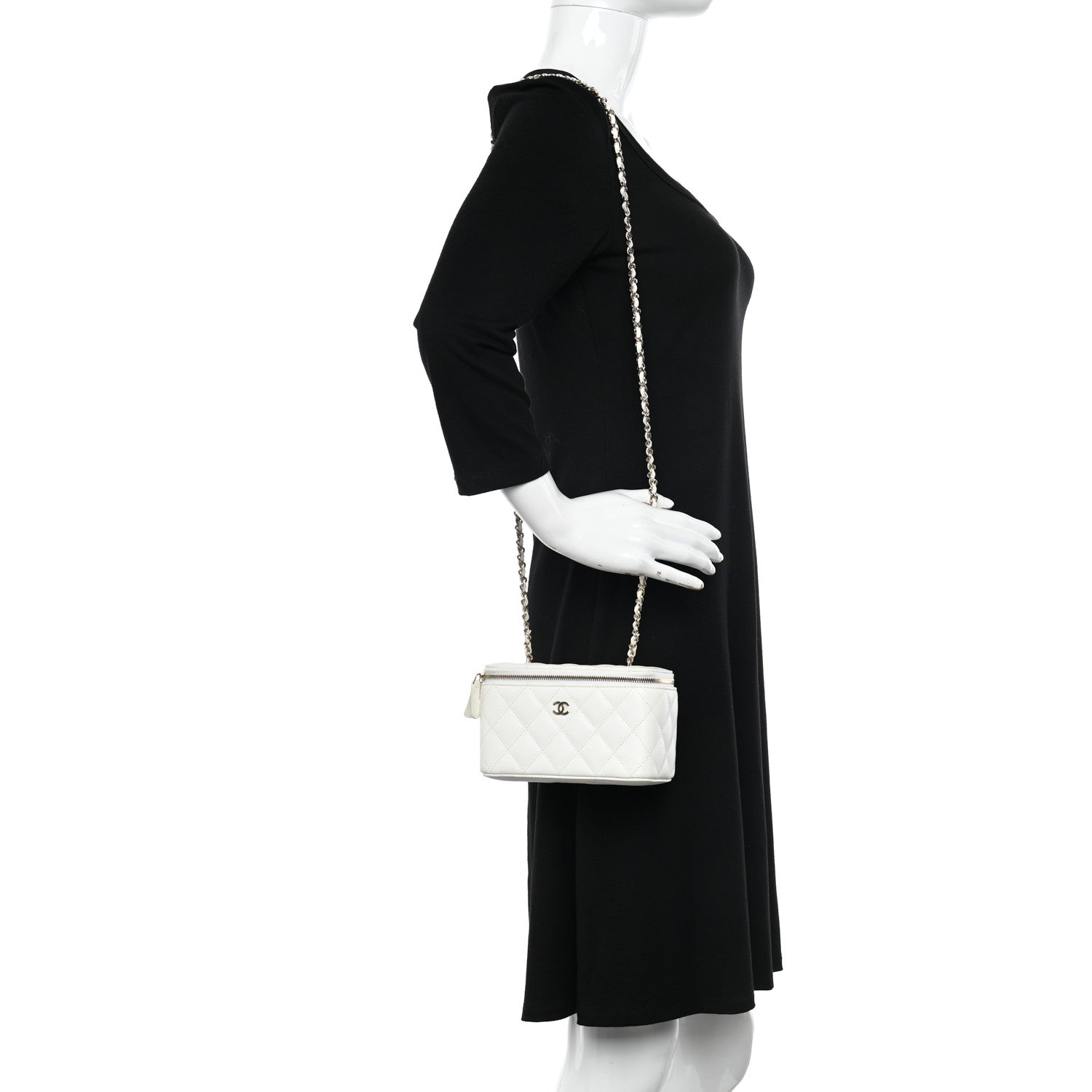Chanel Caviar Quilted Small Vanity Case With Chain White 2 of 12