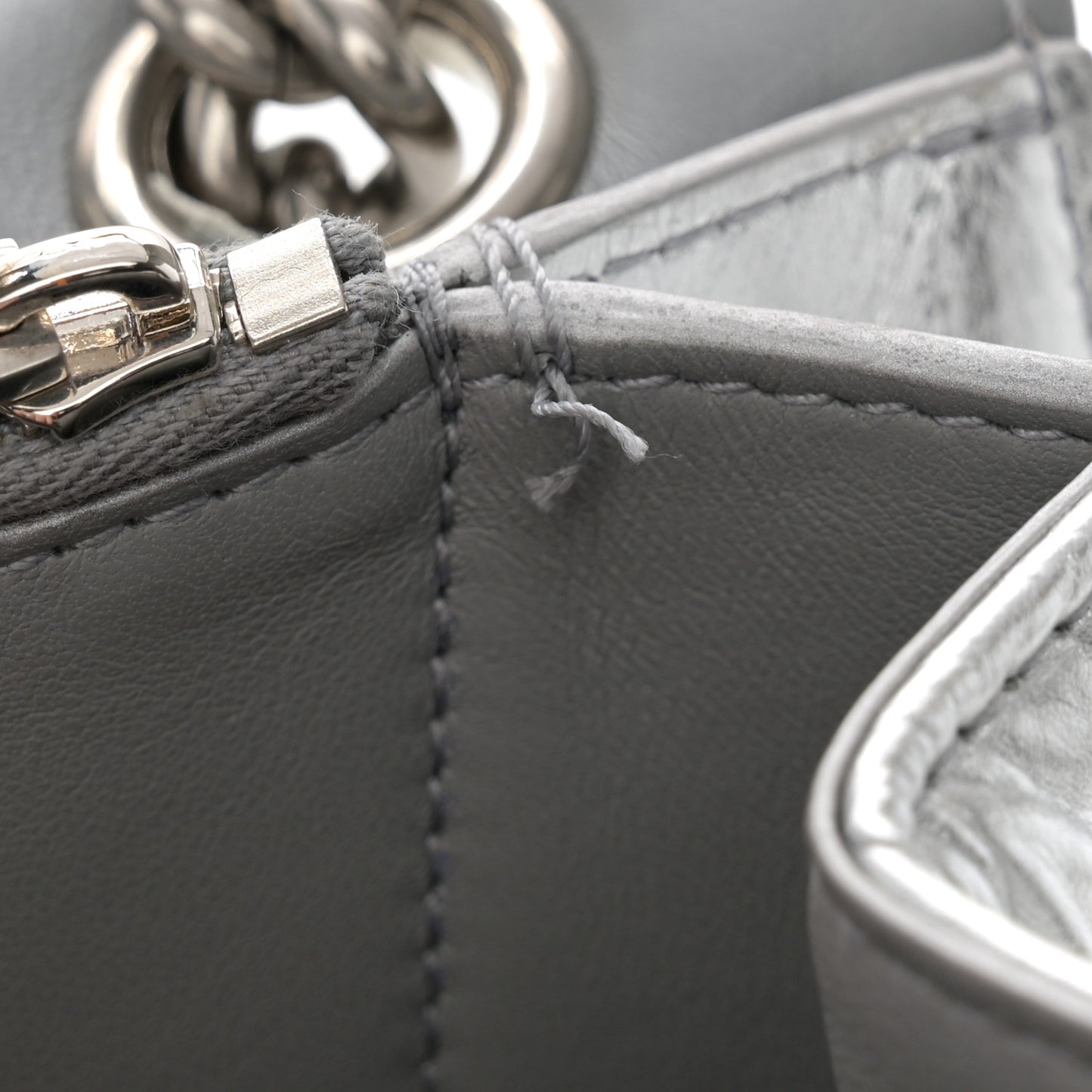 Crushed Calfskin Quilted Small Crush Chain Bag Silver
