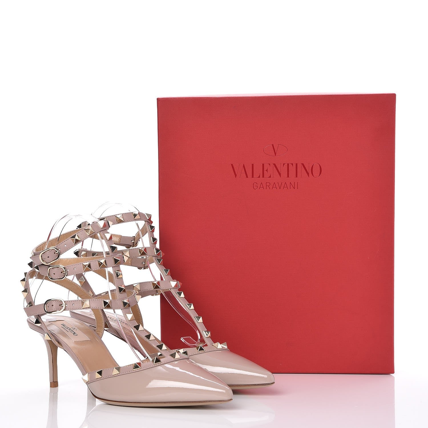 Valentino Garavani Patent Rockstud Ankle Strap Low Heel Pumps 40 Poudre 8 of 8