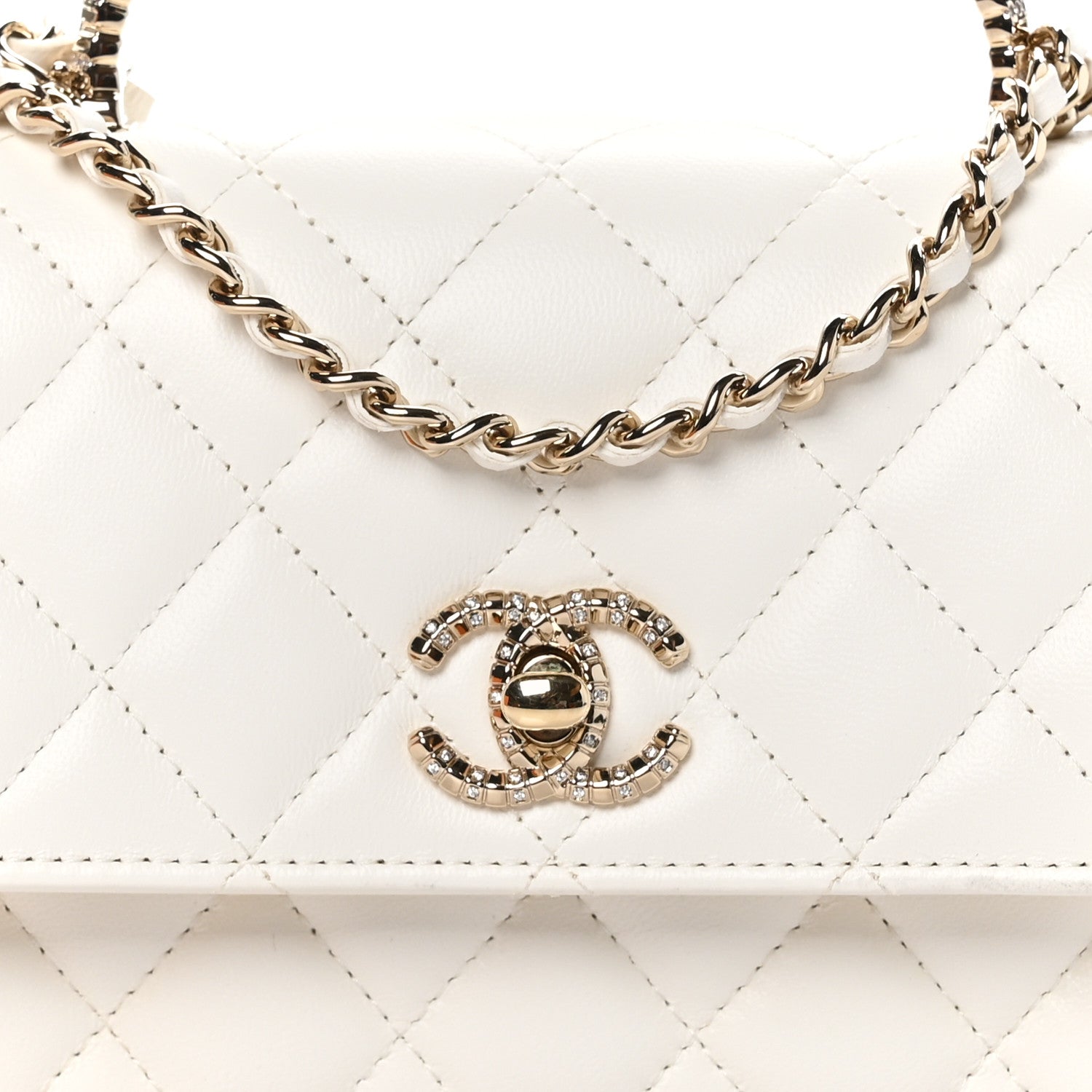 Chanel Lambskin Quilted Crystal Top Handle Rectangular Flap White 9 of 13