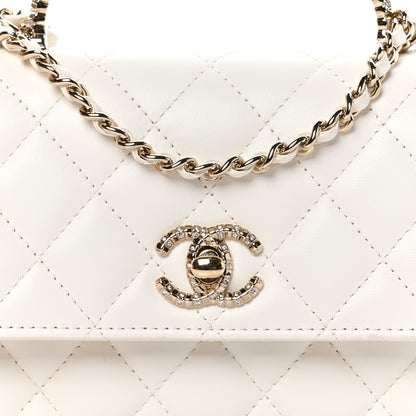 Chanel Lambskin Quilted Crystal Top Handle Rectangular Flap White 9 of 13