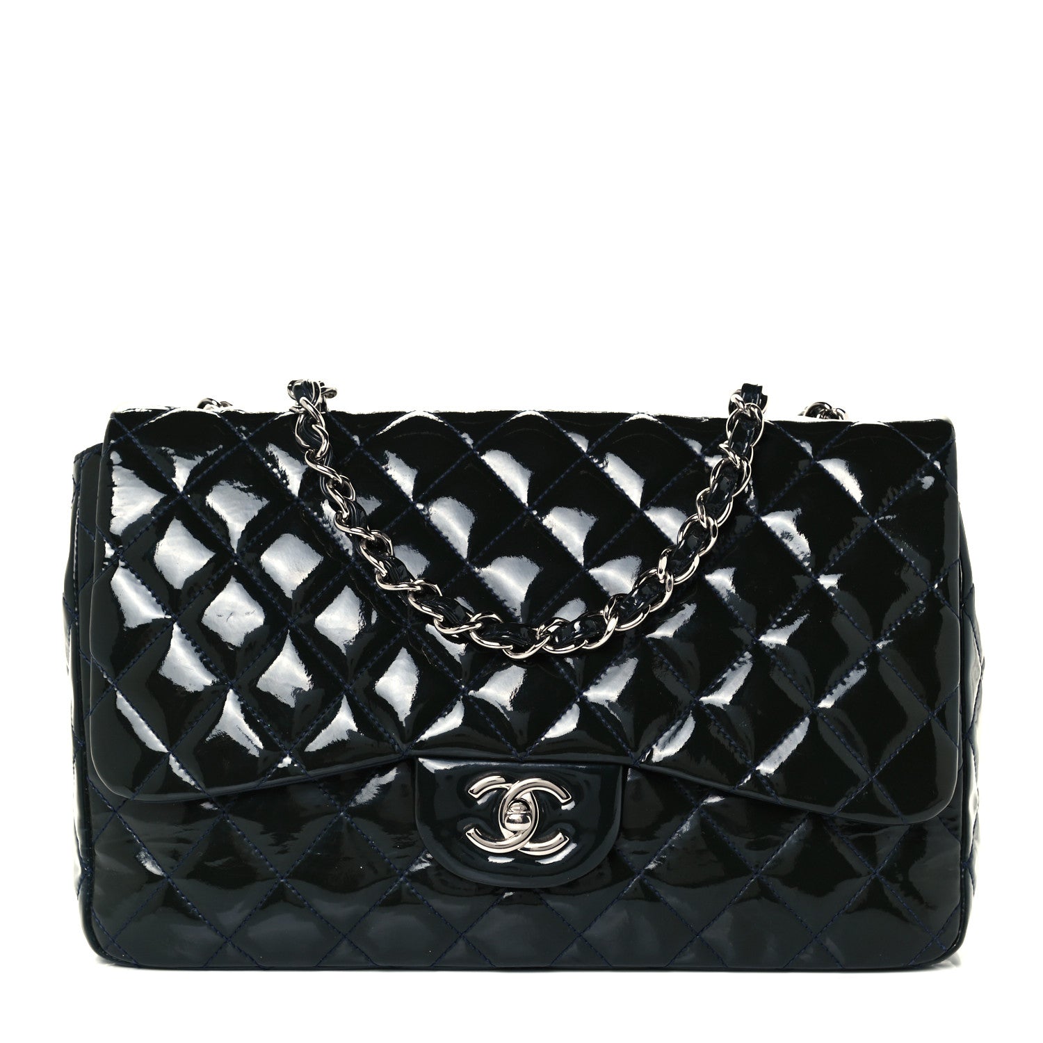 Chanel Patent Quilted Jumbo Single Flap Navy 1 of 18